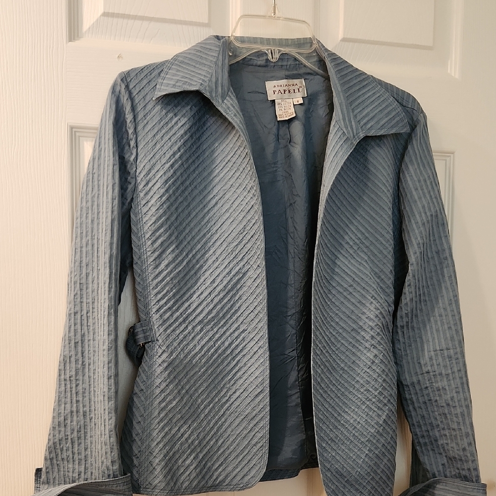 Adrianna Papell Blue Textured Light-Weight Blazer with Open Front Women's Size 8